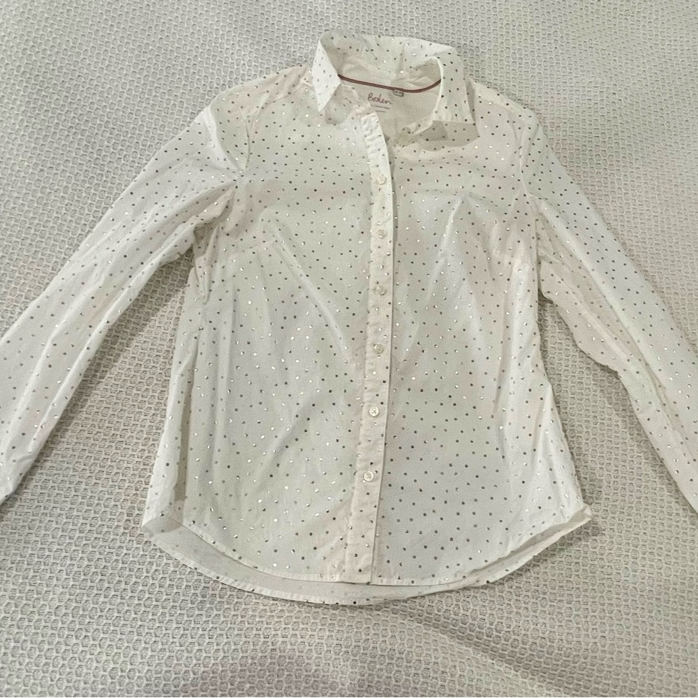 Boden white button down with gold dots